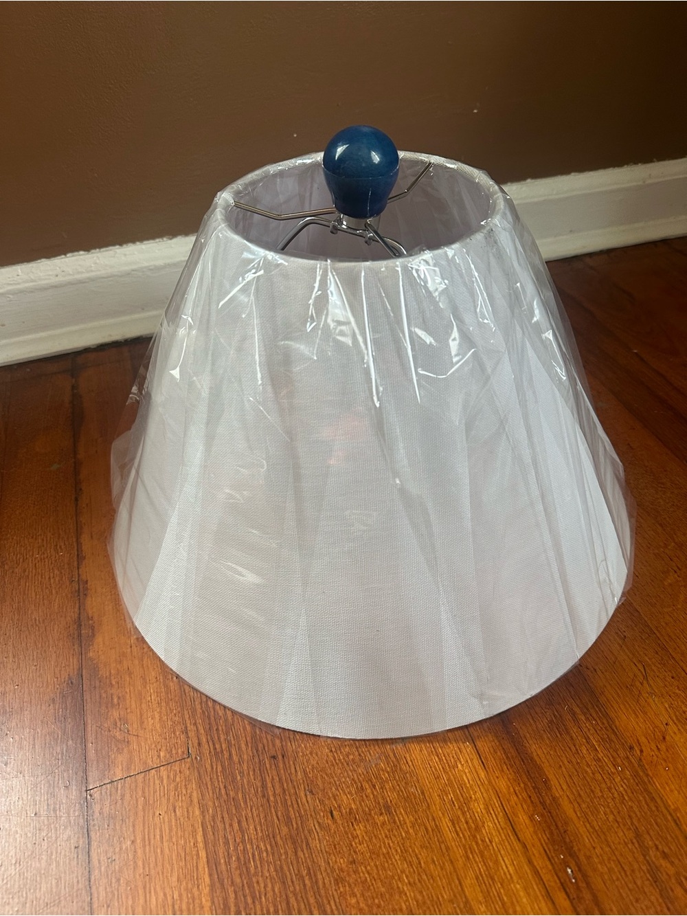 Better Homes And Gardens White Fabric Lamp Shade with Blue Finial